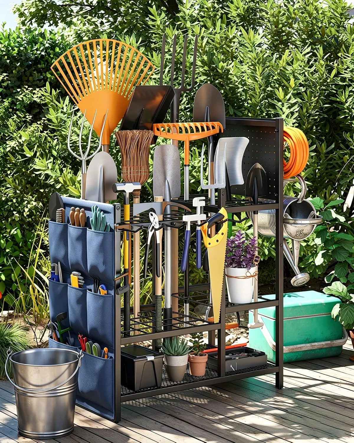 Garden Tool Organizer with Pegboard, Yard Tool Holder Standing for Garage Organization, Up to 30 - For Garage Organization - Image 6