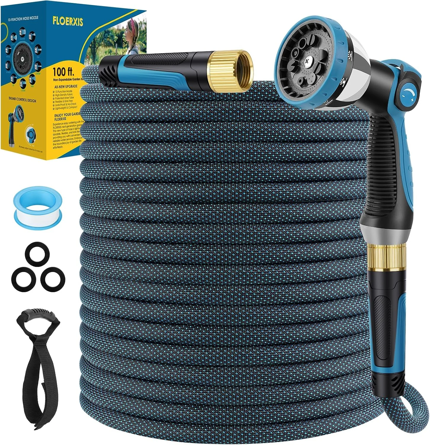 Non-Expandable Garden Hose 100 FT, Lightweight Hose with 10 Function Spray Nozzle, 360?? Swivel Connectors - Image 8