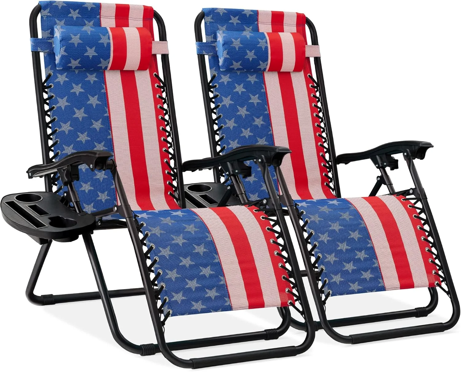 Choice Products Set of 2 Adjustable Steel Mesh Zero Gravity Lounge Chair Recliners w/Pillows and Cup Holder Trays - Image 18