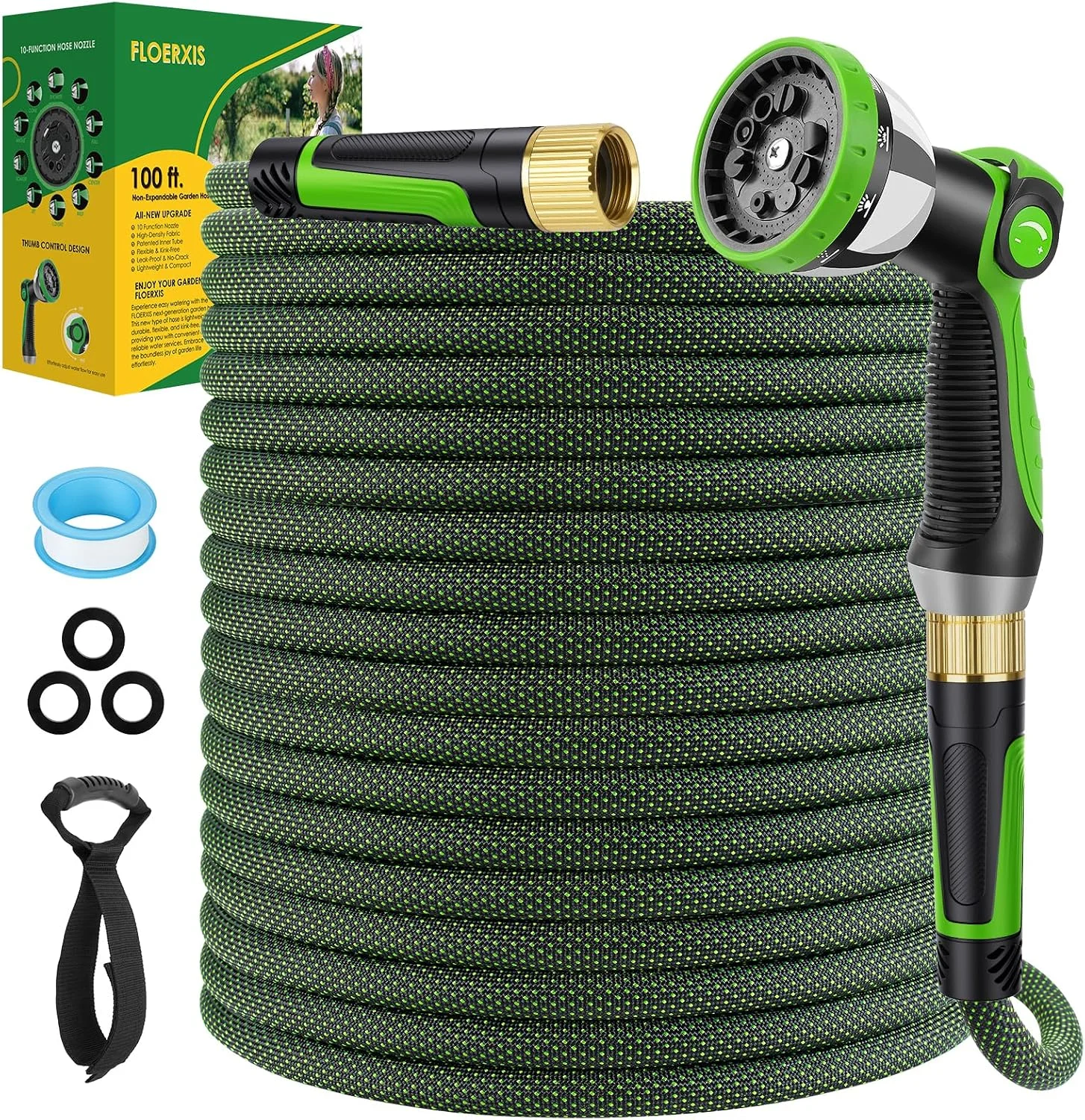 Non-Expandable Garden Hose 100 FT, Lightweight Hose with 10 Function Spray Nozzle, 360?? Swivel Connectors - Image 9