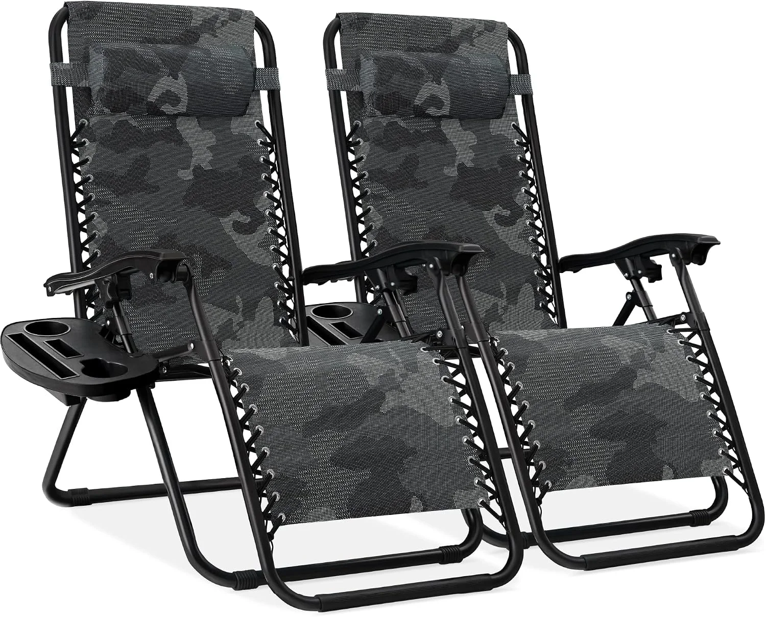 Choice Products Set of 2 Adjustable Steel Mesh Zero Gravity Lounge Chair Recliners w/Pillows and Cup Holder Trays - Image 14