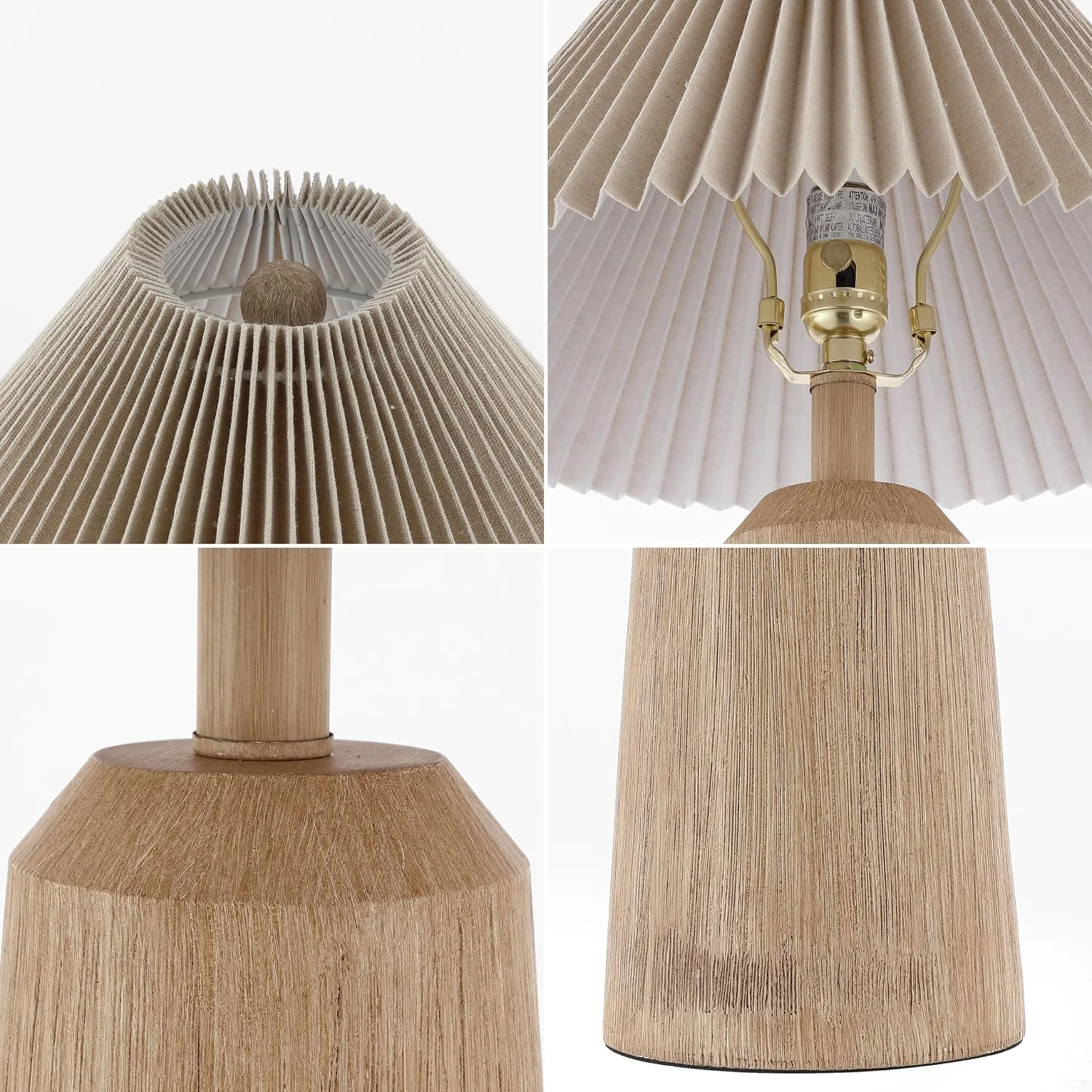 Y 20.5 Beige Wood Finish Resin Cylinder Table Lamp Modern Rustic Scandinavian Bedside Lamp for Living Room - Image 6