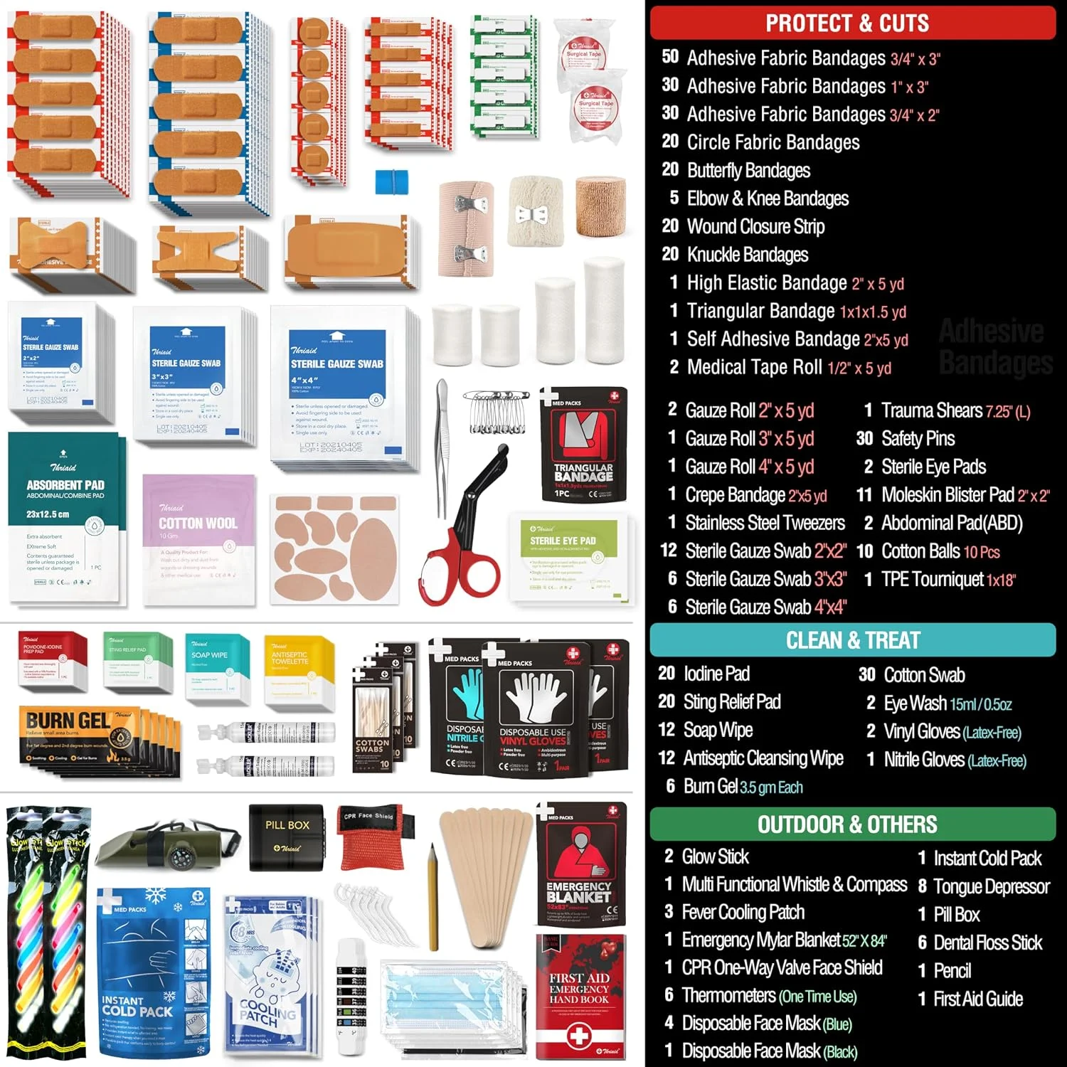First Aid Kit, Well-Organized Premium Waterproof Compact Trauma Medical Kits for Any Emergencies, Set of 430 - Image 6