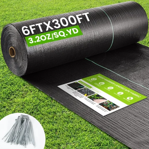 4FTX300FT Weed Barrier Fabric, 3.2oz Landscape Fabric, Durable Weed Barrier Fabric Heavy Duty with 20 U-Shaped