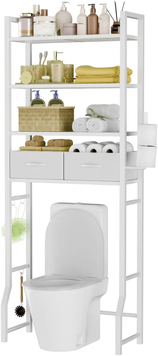 Trending Over The Toilet Storage Cabinet, Metal Bathroom Shelf Organizer with Paper Holder and Hooks, 3 Tier, Black - Image 11