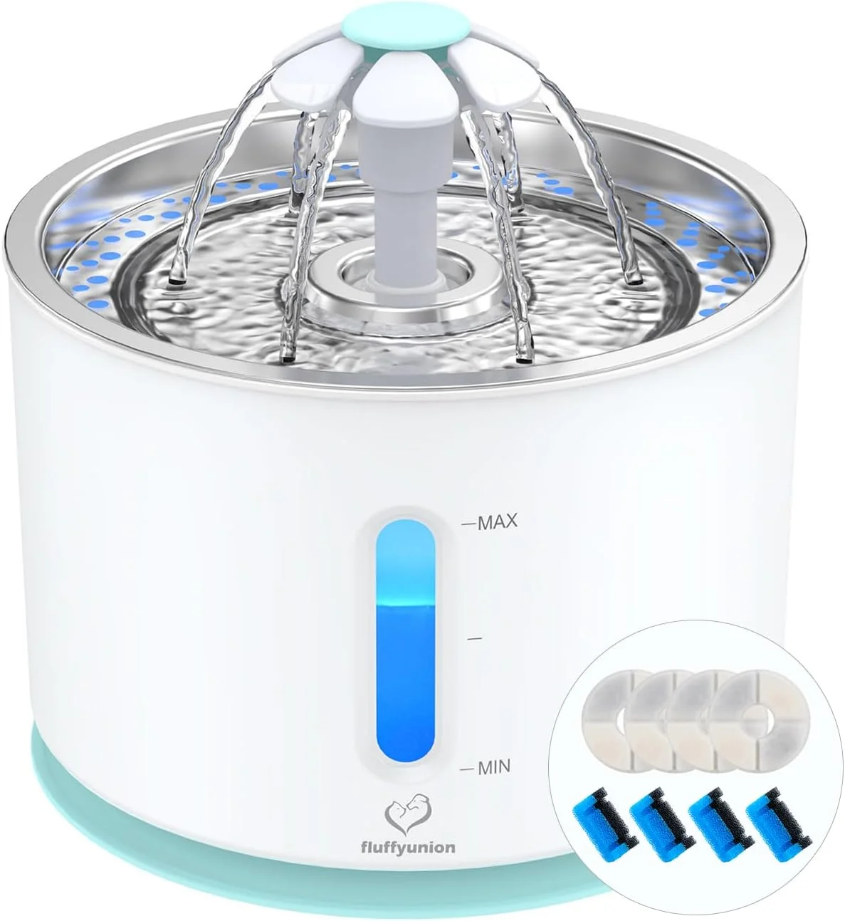 FluffyUnion Cat Water Fountain with Stainless Steel Lid, 2.4L/81oz Automatic Water Dispenser for Cats and Dogs - Image 2
