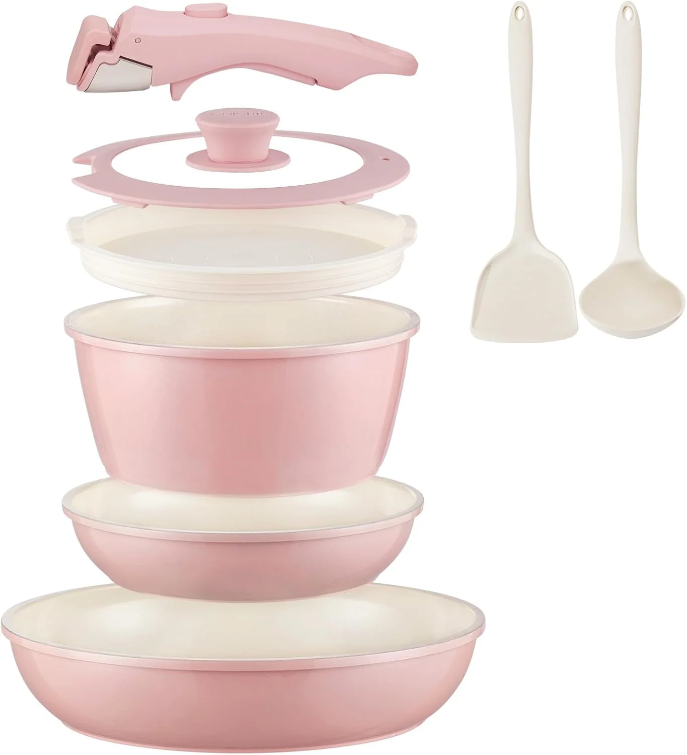 Ceramic Cookware Set Non Stick 8Pcs Pots and Pans Set Detachable Handle Induction Kitchen Cooking Set with Frying Pans Oven Dishwasher Safe, PFAS/PFOA Free, Cream White - Image 4