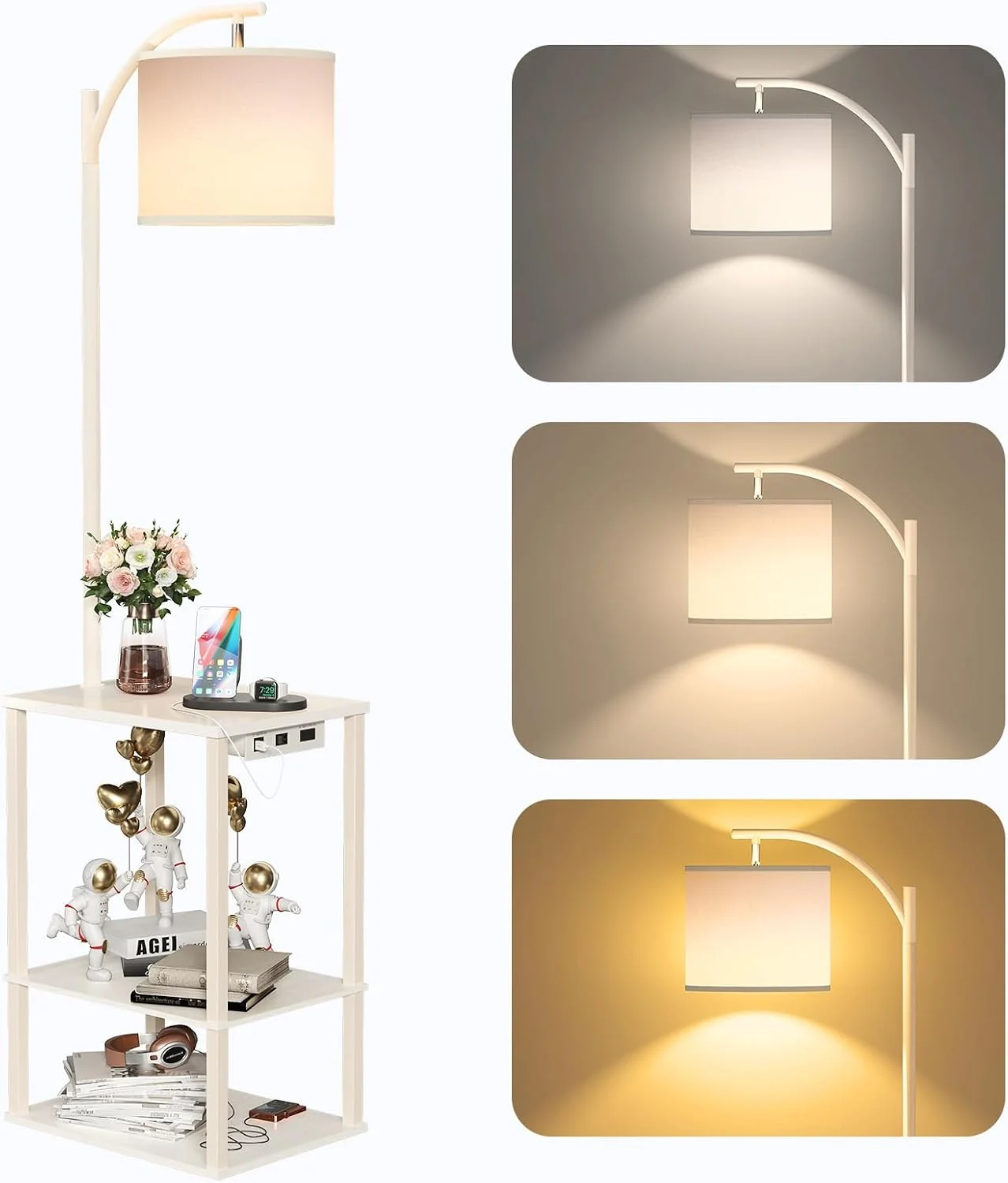 Floor Lamp with Table Shelves, End Side Table for Living Room - Image 4