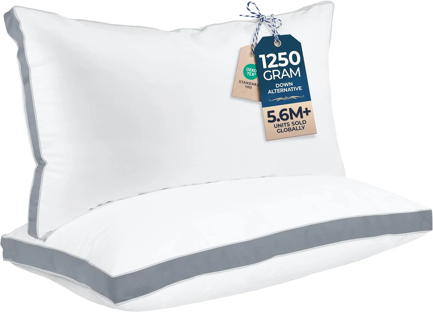 Utopia Bedding Gusset Bed Pillow, Hotel Pillows Queen Size Set of 2, Grey - Image 3