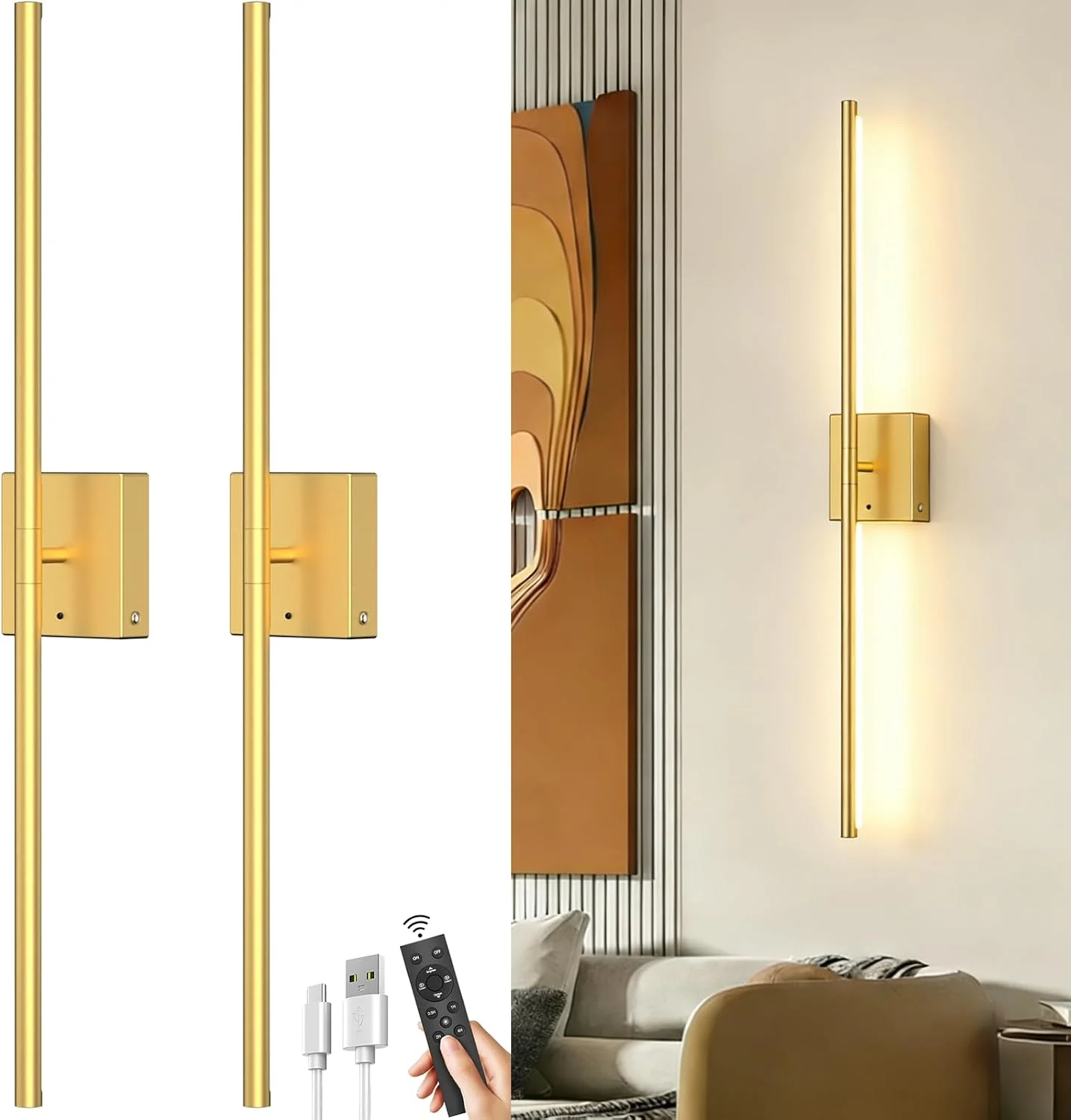 Battery Operated Wall Sconces Set of 2: 10000mAh Rechargeable Wireless Wall Lights, 360?? Rotatable Magnetic Wall Lamp - Image 3