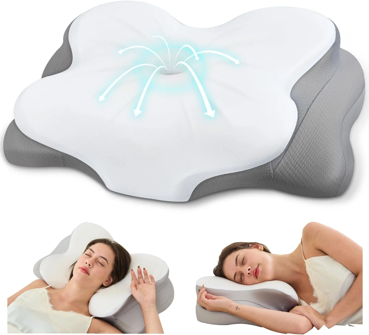 SNUGUP Ergonomic Cervical Neck Pillow, Memory Foam Pillow with Neck Support