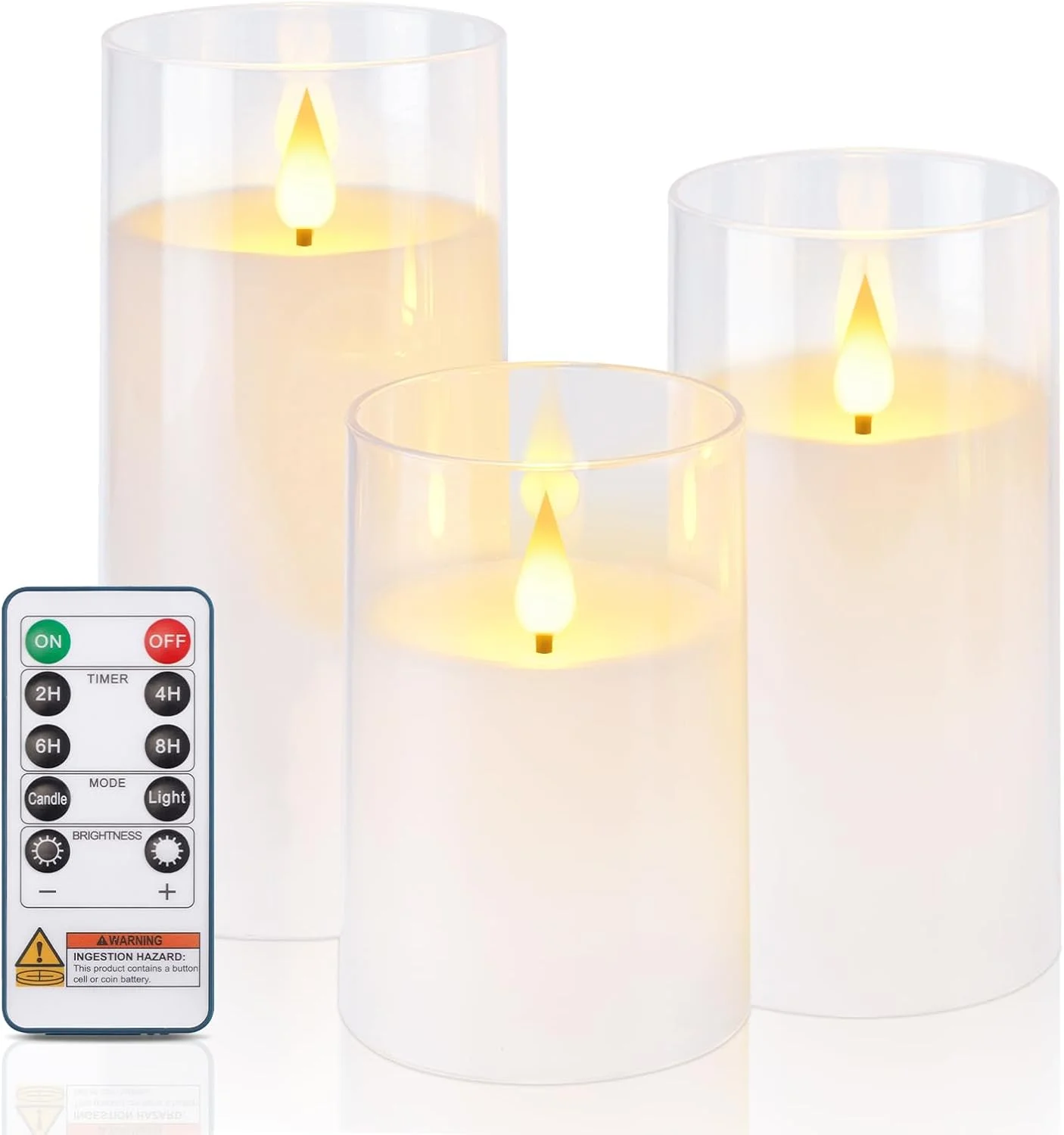 Gray Flickering Flameless Candles, Battery Operated Acrylic LED Pillar Candles with Remote Control and Timer, Halloween Decor, Set of 5 - Image 3