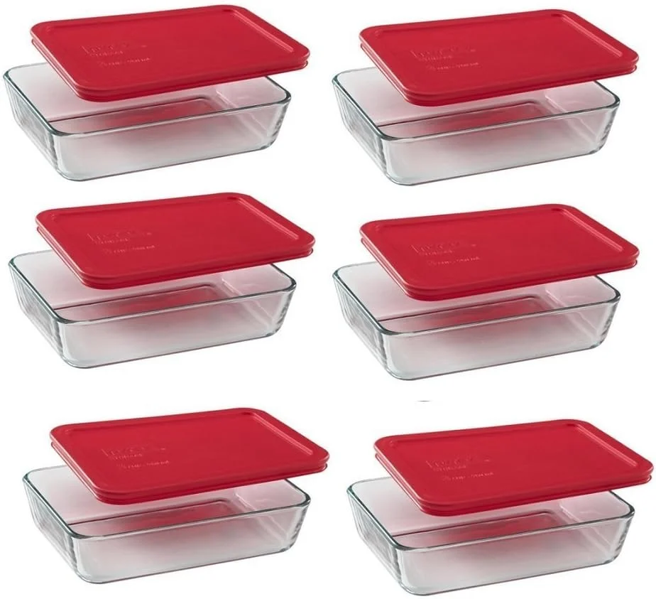7210 3-Cup Glass Dishes & 7210-PC Red Lids (4-Pack) - Made in USA - Image 2