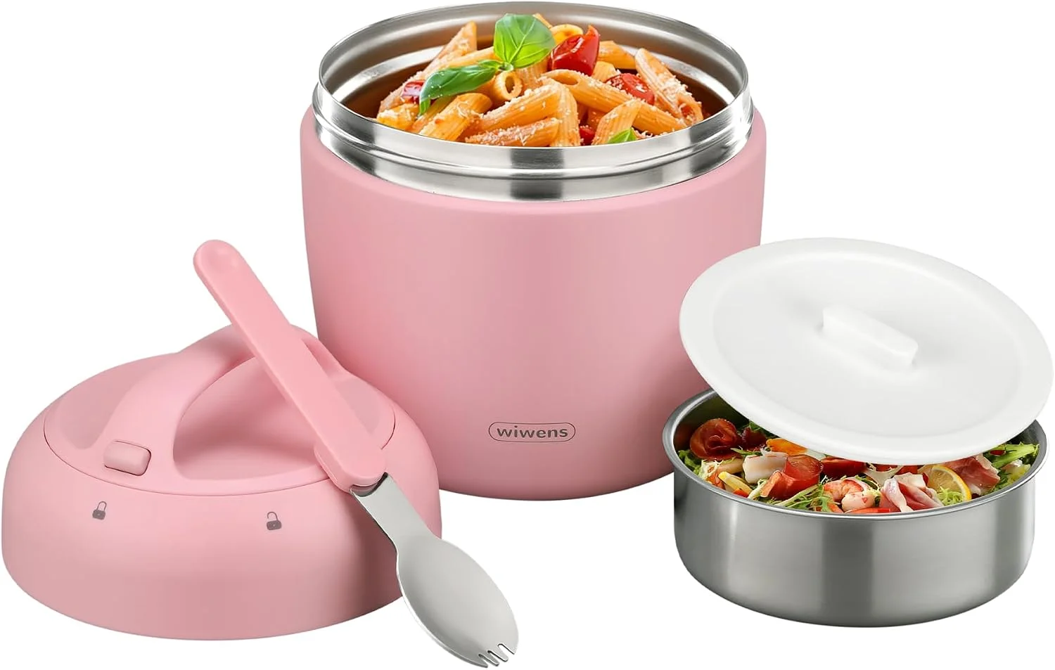wiwens Thermo Food Jar for Hot Food 32OZ Soup Thermo Lunch Containers Wide Mouth Vacuum Insulated Stainless Steel Leakproof Bento Box with Spoon (Black) - Image 4