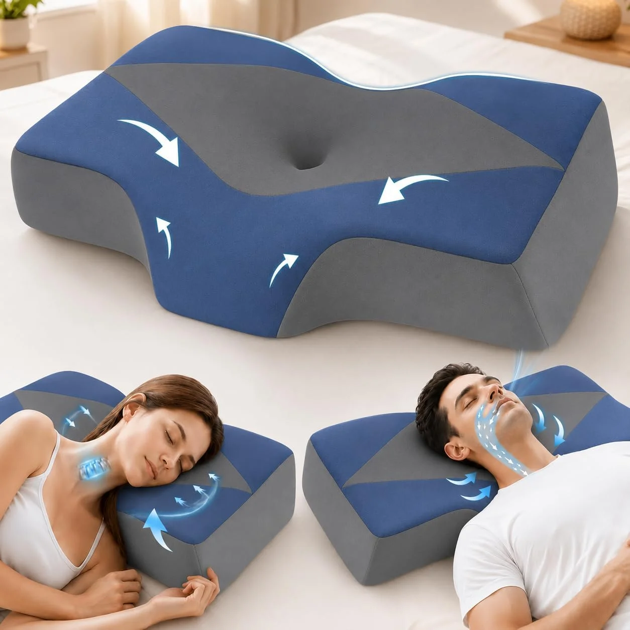 Mkicesky Orthopedic Memory Foam Pillow for Neck Pain, Cervical Neck Support Pillow for Side Back & Stomach Sleepers, Ergonomic Contour Bed Pillow with Cooling Washable Cover - Reading Pillow