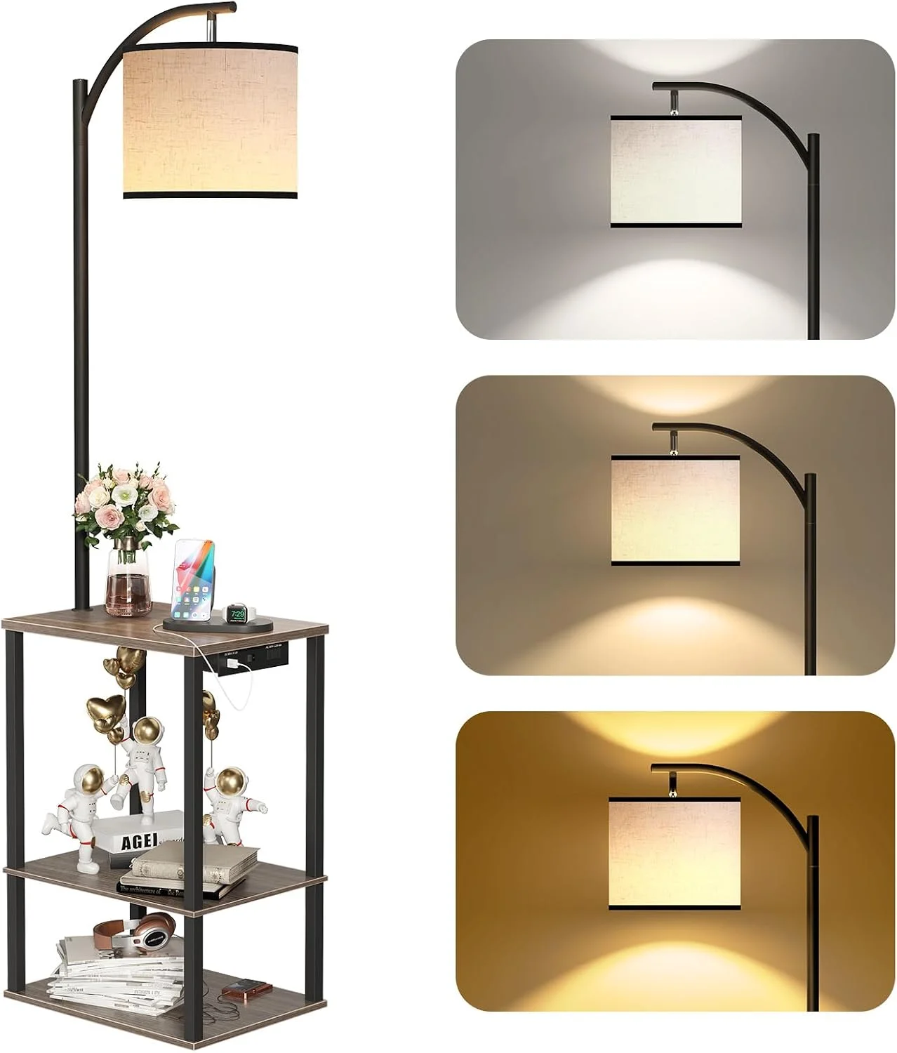 Floor Lamp with Table Shelves, End Side Table for Living Room - Image 2