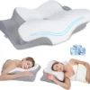 Missleep Cervical Neck Pillow,Memory Foam Pillows for Relieving Neck and Shoulder Pain, Neck Support Pillow for Side Sleepers, 2 Heights Ergonomic Pillow with Breathable Ice Silk Cover White