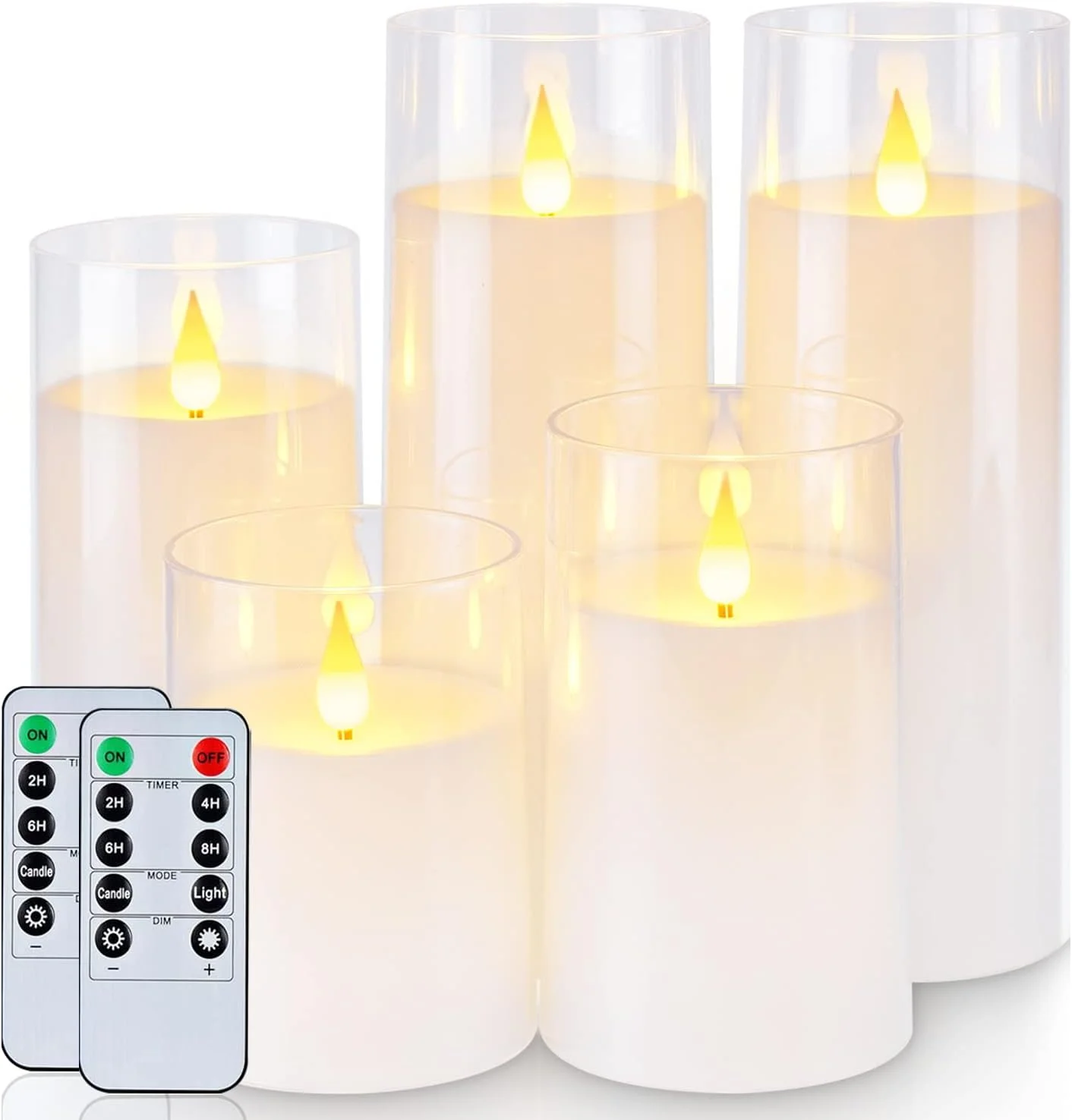 Gray Flickering Flameless Candles, Battery Operated Acrylic LED Pillar Candles with Remote Control and Timer, Halloween Decor, Set of 5 - Image 2