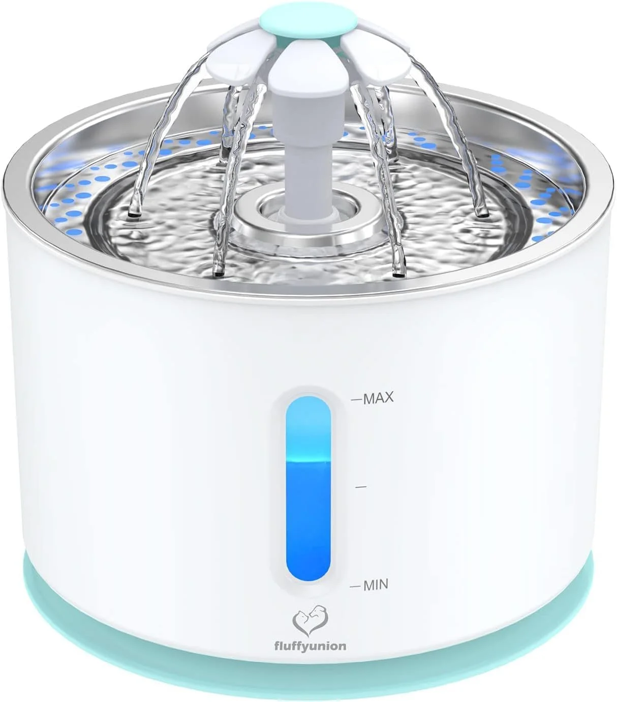 FluffyUnion Cat Water Fountain with Stainless Steel Lid, 2.4L/81oz Automatic Water Dispenser for Cats and Dogs