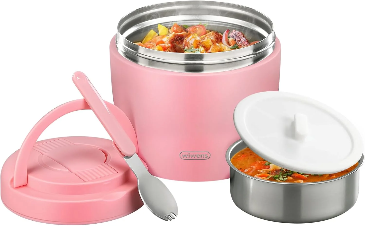 wiwens Thermo Food Jar for Hot Food 32OZ Soup Thermo Lunch Containers Wide Mouth Vacuum Insulated Stainless Steel Leakproof Bento Box with Spoon (Black) - Image 2