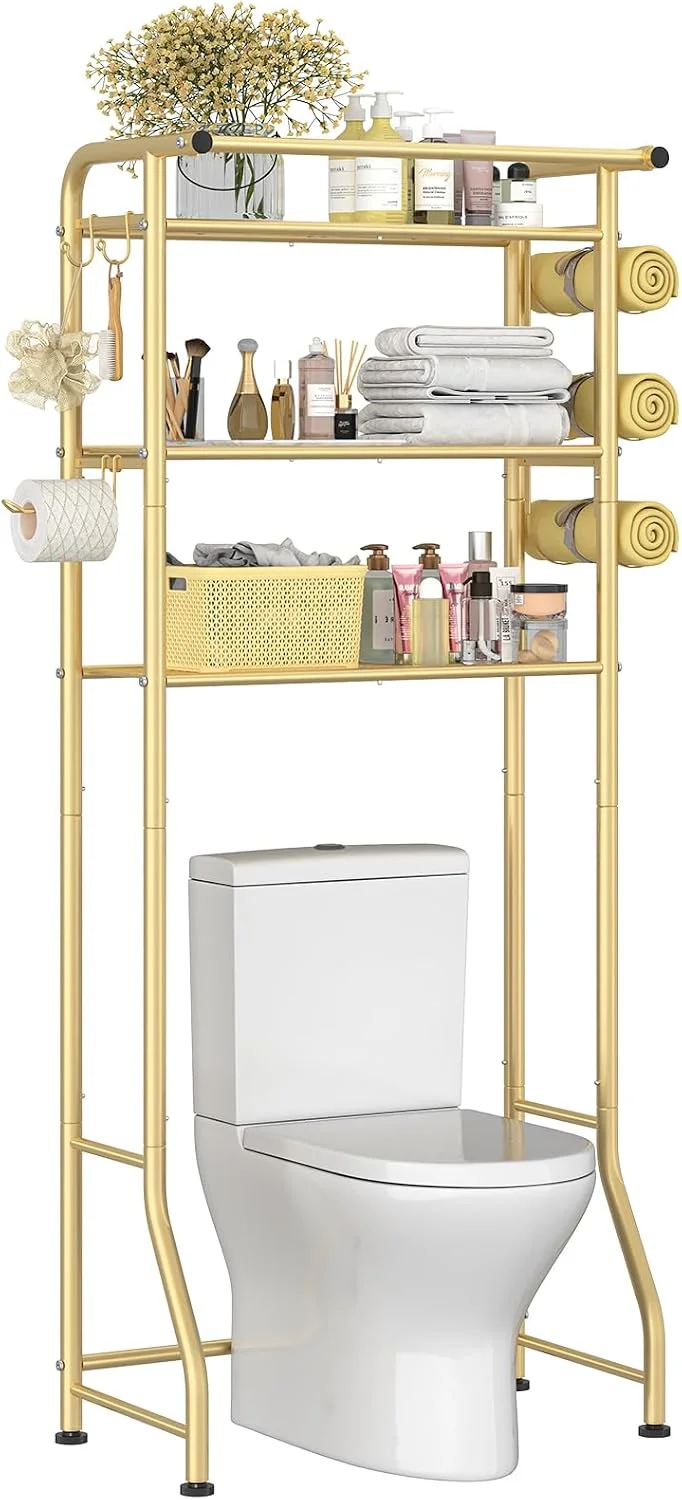 Trending Over The Toilet Storage Cabinet, Metal Bathroom Shelf Organizer with Paper Holder and Hooks, 3 Tier, Black - Image 10