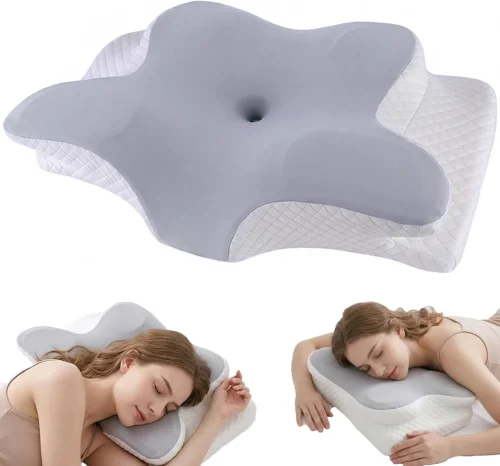 YHUKB Cervical Neck Pillow for Pain Relief Sleeping, Memory Foam Body Positioner, White, Standard Size, Ergonomic Design with Removable Cover for Back and Side Sleepers