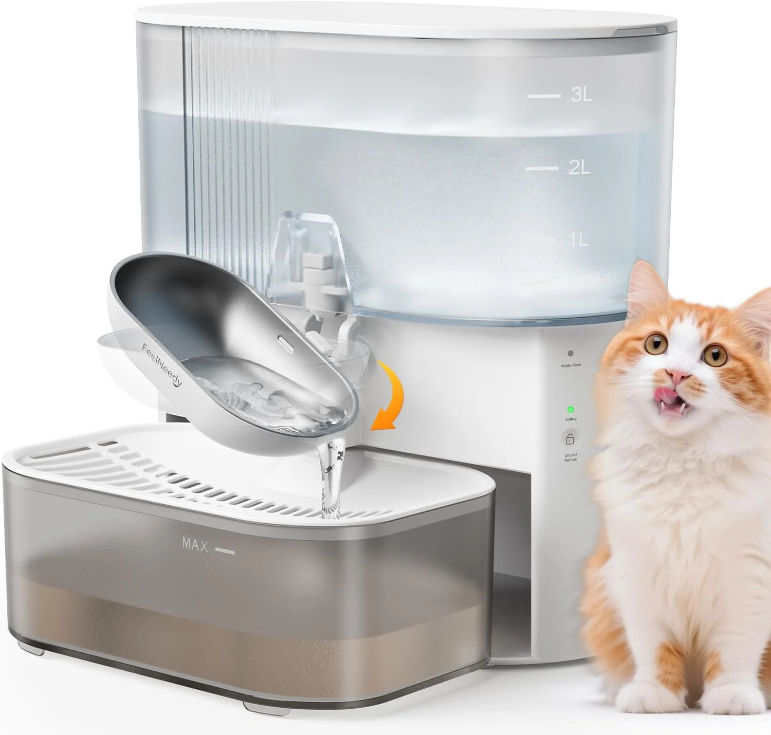 Cat Water Fountain – Wastewater Separation,Filter-Free,Stainless Steel Bowl,FEELNEEDY Wireless Water Fountain Indoor Cat,Fontaine Pour Chat,Cordless Rechargeable Battery Operated,Black - Image 2