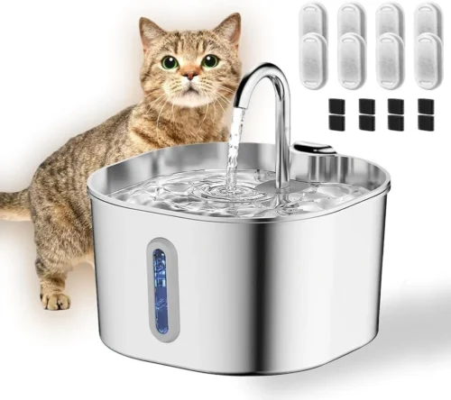 Cat Water Fountain Stainless Steel:74oz/2.2L Cat Fountain for Drinking