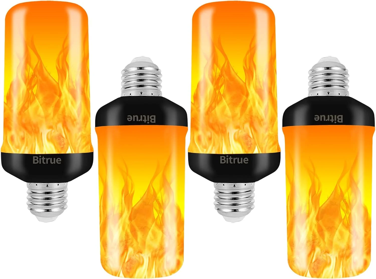 LED Flame Effect Light Bulb, 4 Modes Flame Light Bulbs, E26 Base Fire Light Bulb with Gravity Sensor, Flickering Light Bulbs Halloween Home Party (4