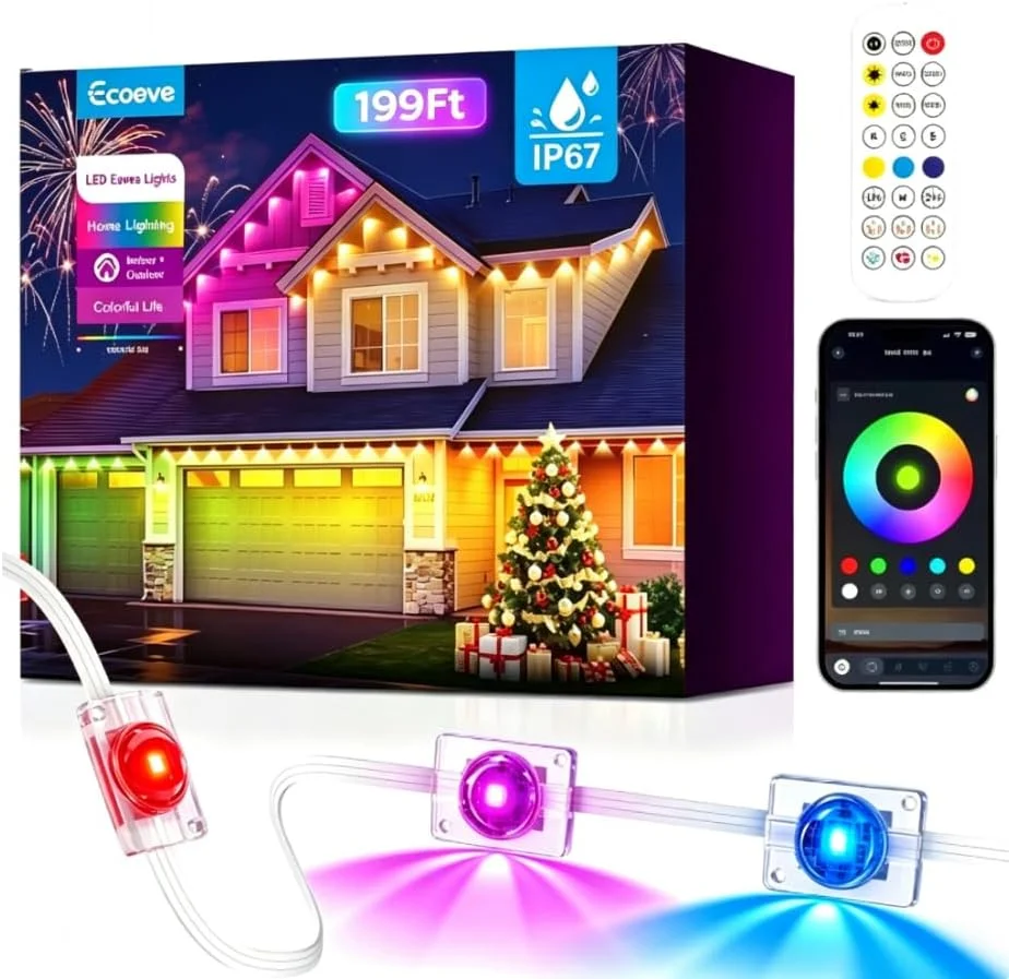 Permanent Outdoor Lights for House, 199ft Christmas RGB+IC Lights - Image 2