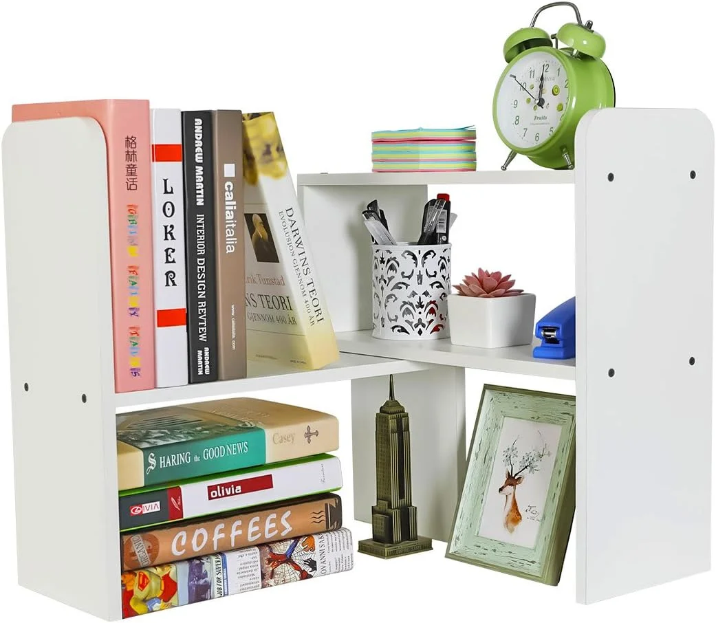 Desktop Bookshelf Freestanding Wooden Countertop Bookcase Accessories Organizer Display Rack Dorm Desk Storage Shelf - Image 9