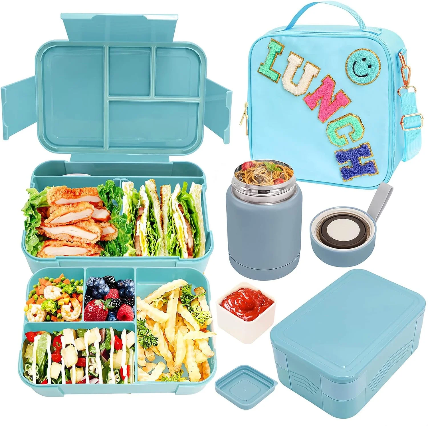 Lunch Box for Girls with 10oz Thermo, with 6 Compartment Bento Box, Purple Nylon Insulated Lunch Bag Adjustable Strap for Girl Kids Teens School - Image 2