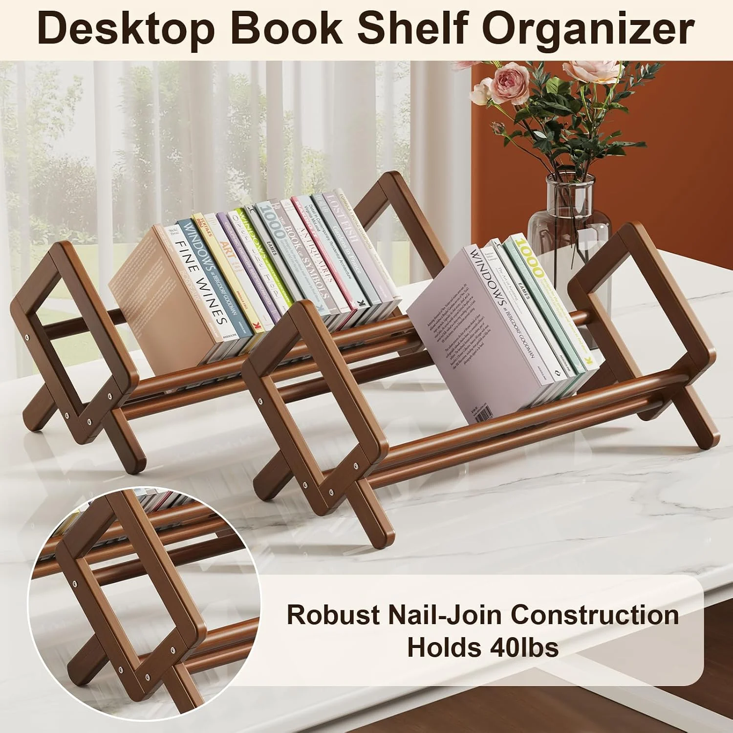 Stable Desktop Bookshelf, Bamboo Under Desk Bookshelf, Book Rack - Image 3