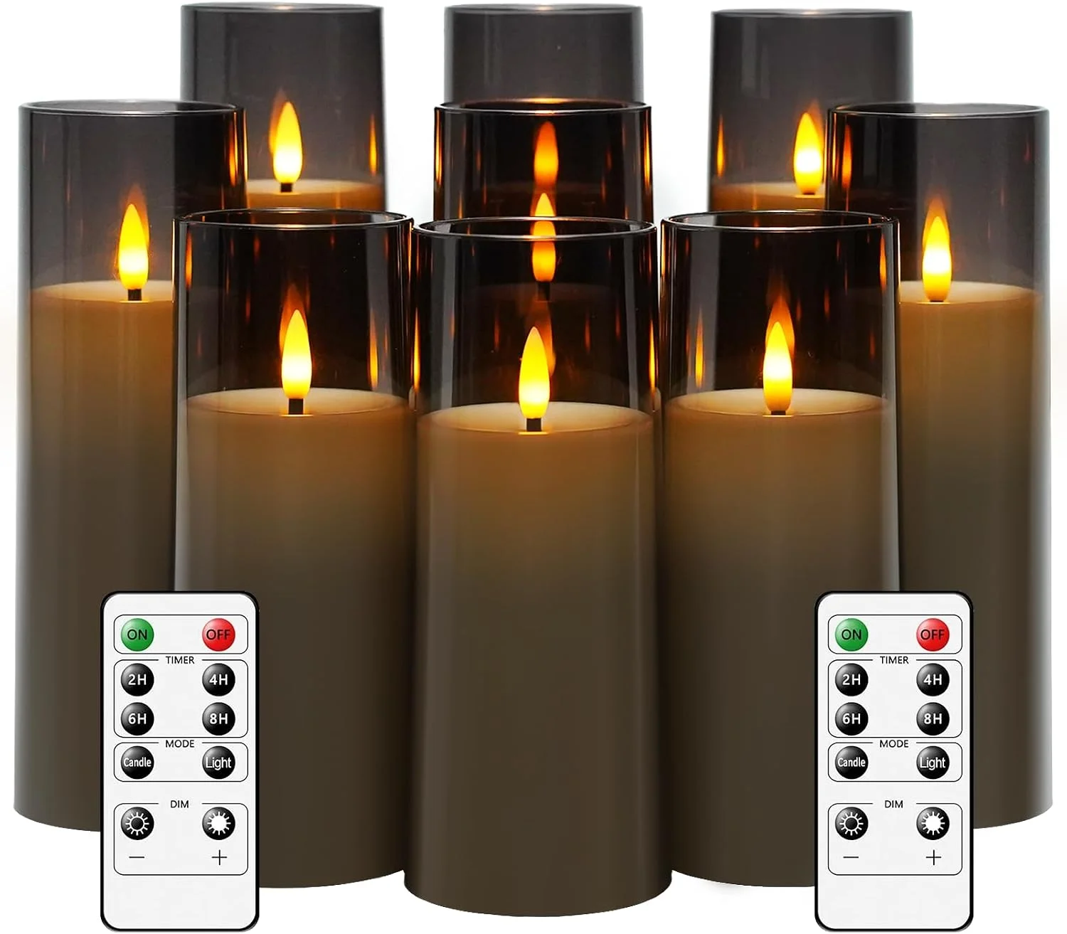 Flickering Flameless Candles Battery Operated with Remote and 2/4/6/8 H Timer Acrylic Led Pillar Candles Pack of 9 (appr D2.3xH5.56.57.5) - Image 2