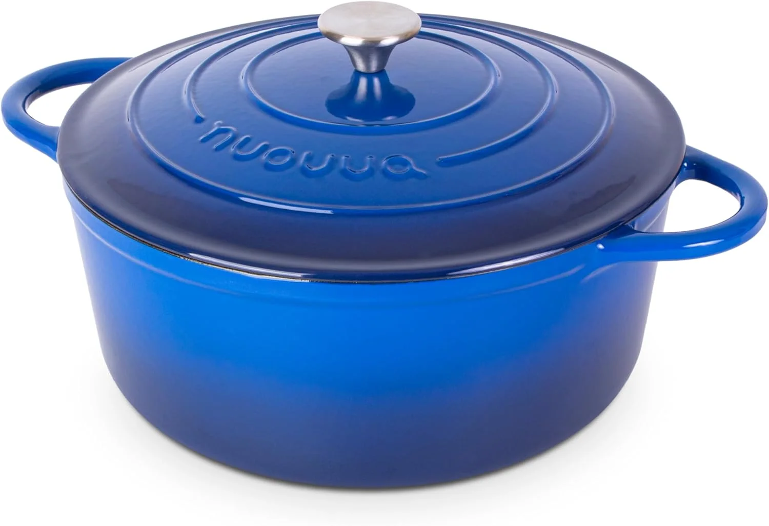 Nuovva Enamelled Cast Iron Dutch Oven Pot with Lid-6.4 Quart Non Stick Casserole Pot-Heavy Duty & Oven Safe up to 500° F for Bread Baking, Braising, Stews, Roasting - 28cm Dark Blue - Image 3