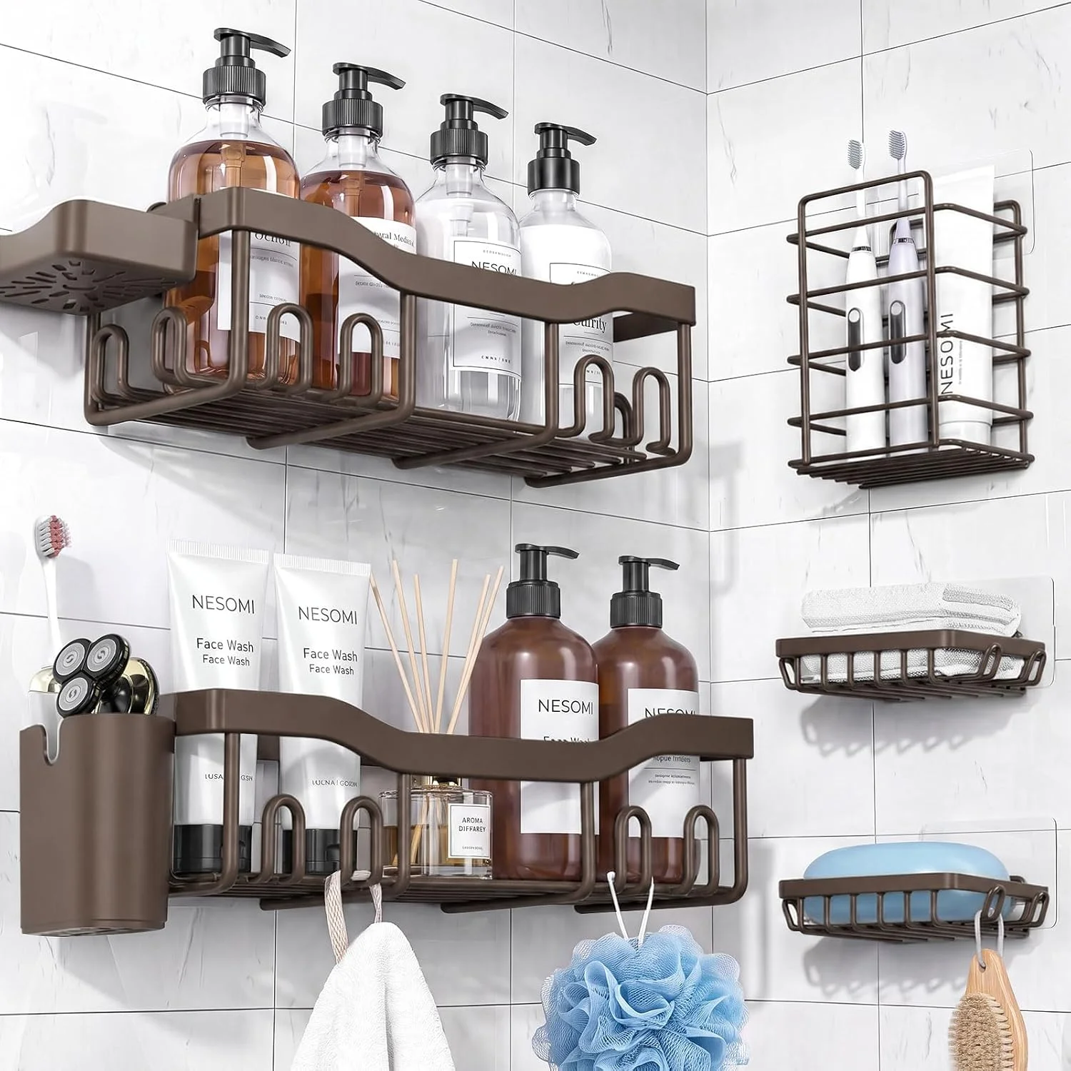 7-Pack Shower Caddy Adhesive, Stainless Steel Shower Organizer Shelf - Image 18