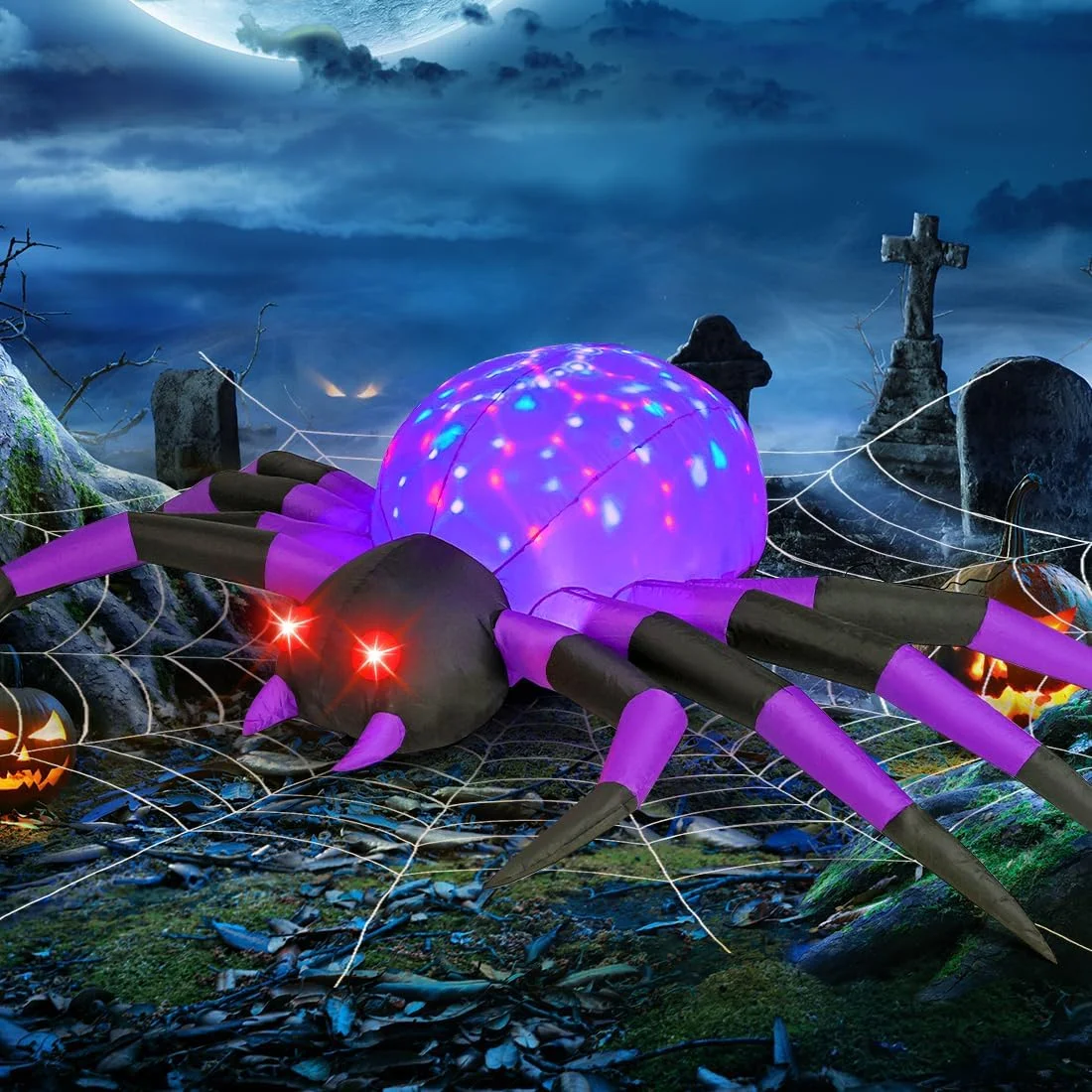 9FT Halloween Inflatables Decorations Green Spider Yard LEDs Decor