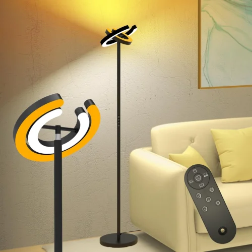 Alternative view of Floor Lamp for Living Room, 75.5 Inch Tall Standing Lamp for Bedroom with 2 312?? Rotatable Ring Lights