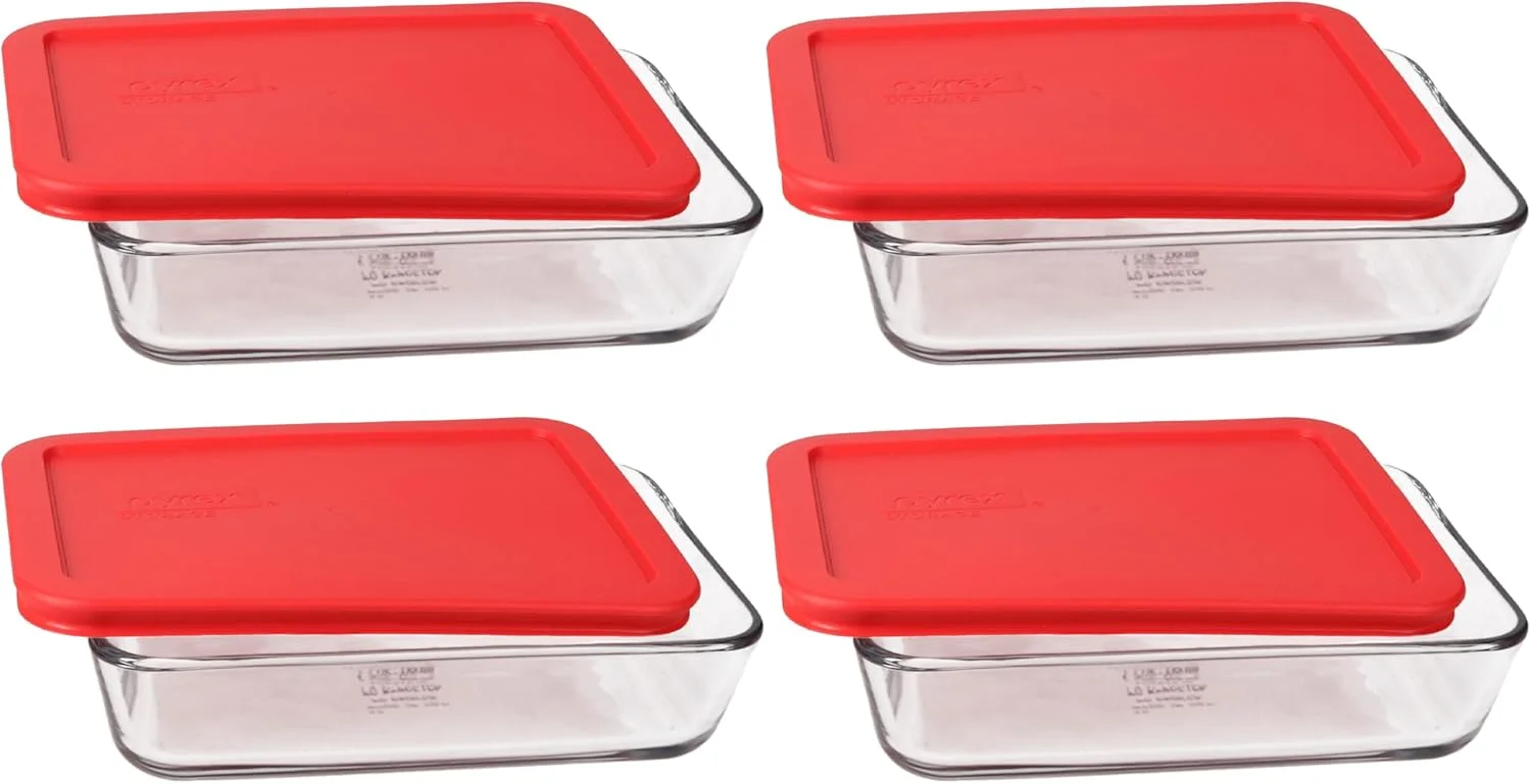 7210 3-Cup Glass Dishes & 7210-PC Red Lids (4-Pack) - Made in USA - Image 3