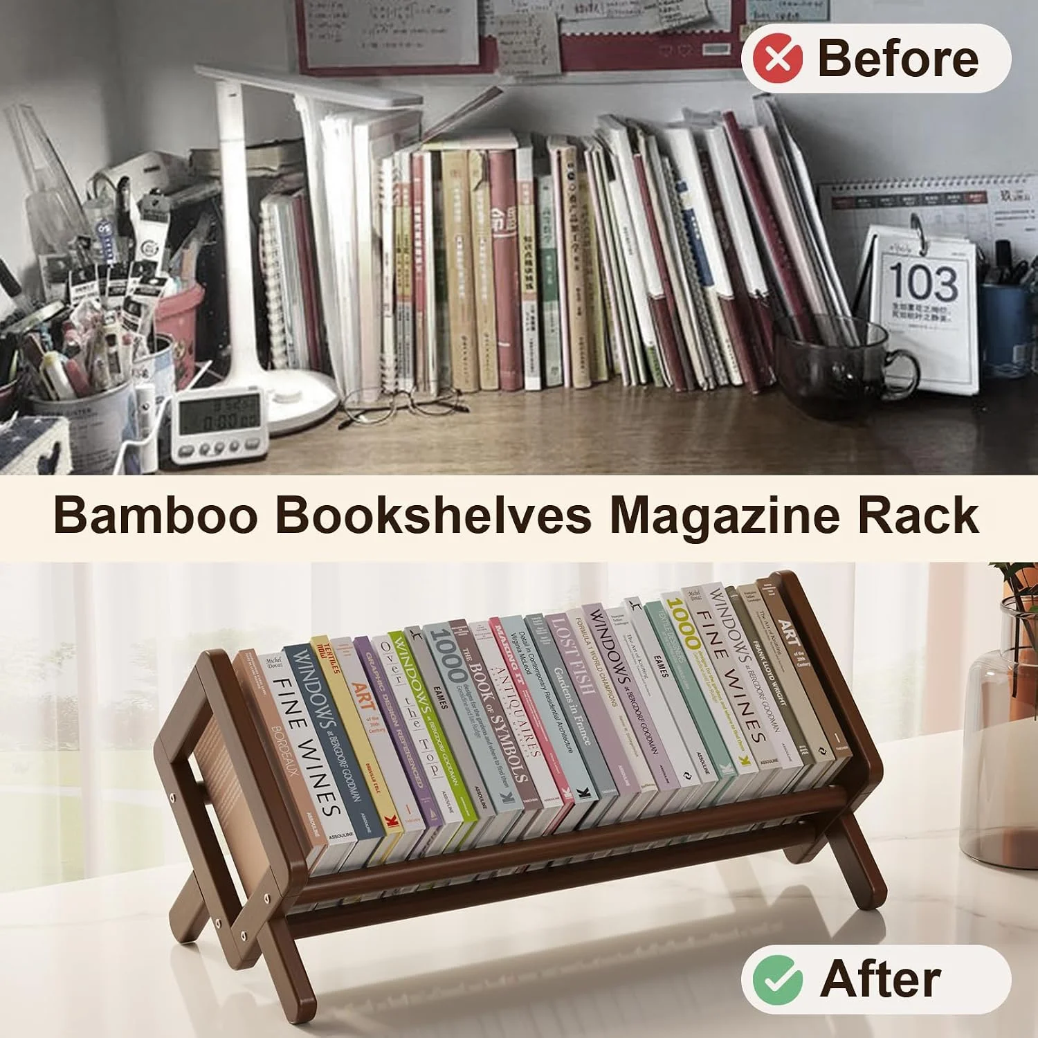 Stable Desktop Bookshelf, Bamboo Under Desk Bookshelf, Book Rack - Image 6