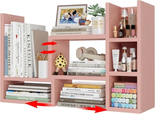 Desk Shelves Desktop Organizer Shelf - White Office Organization for Top of Desk Organizers and Accessories Corner Bookshelf Table Top Shelving Small Hutch Decorations for Women Office