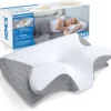 HOMCA Memory Foam Pillow, 2 in 1 Cervical Pillow for Neck Pain Relief, Ergonomic Neck Support Pillows for Side Back Stomach Sleepers with Breathable Pillowcase (Black)