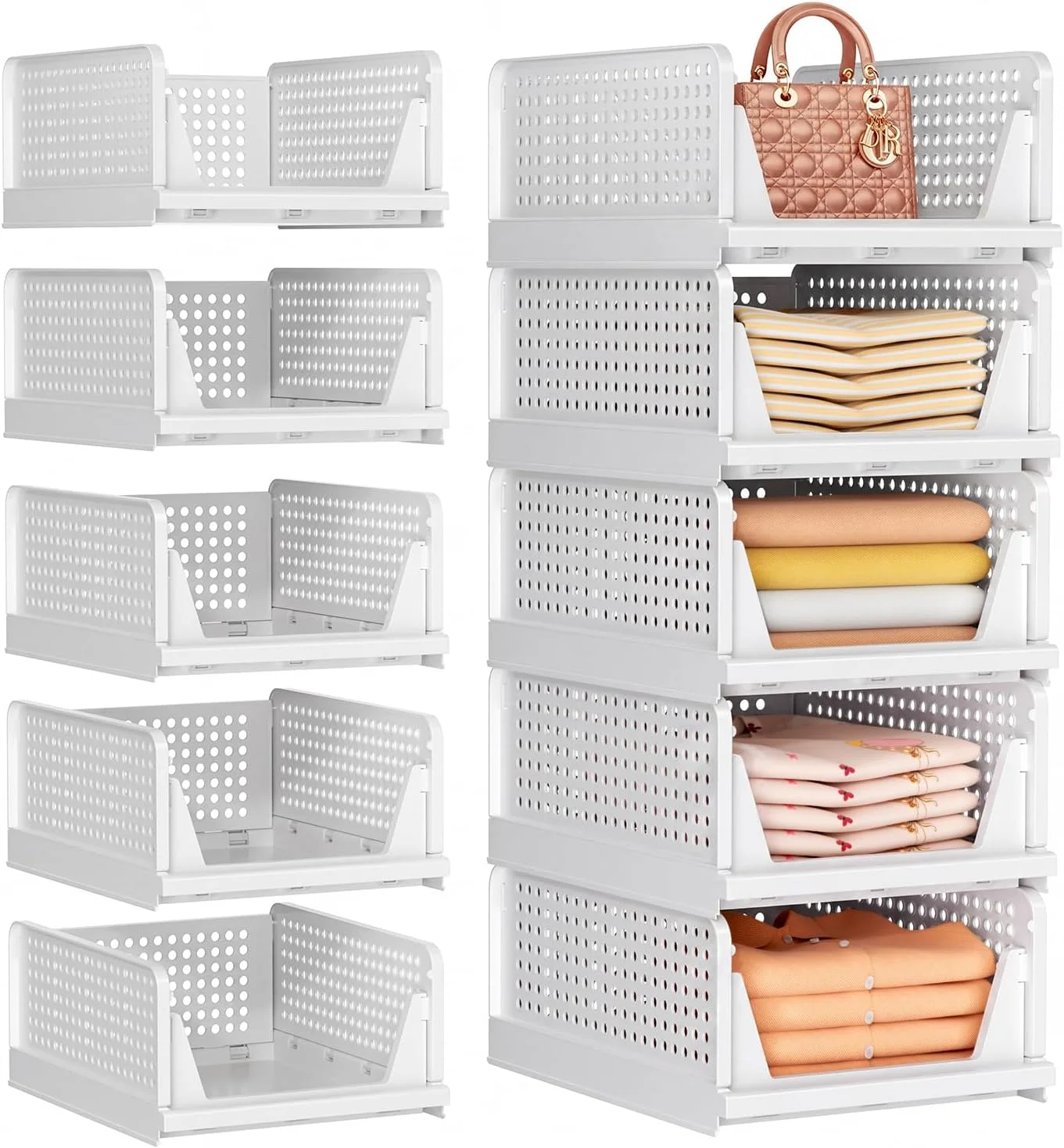 SNSLXH 5 Pack Stackable Closet Organizers and Storage,Closet Storage Basket