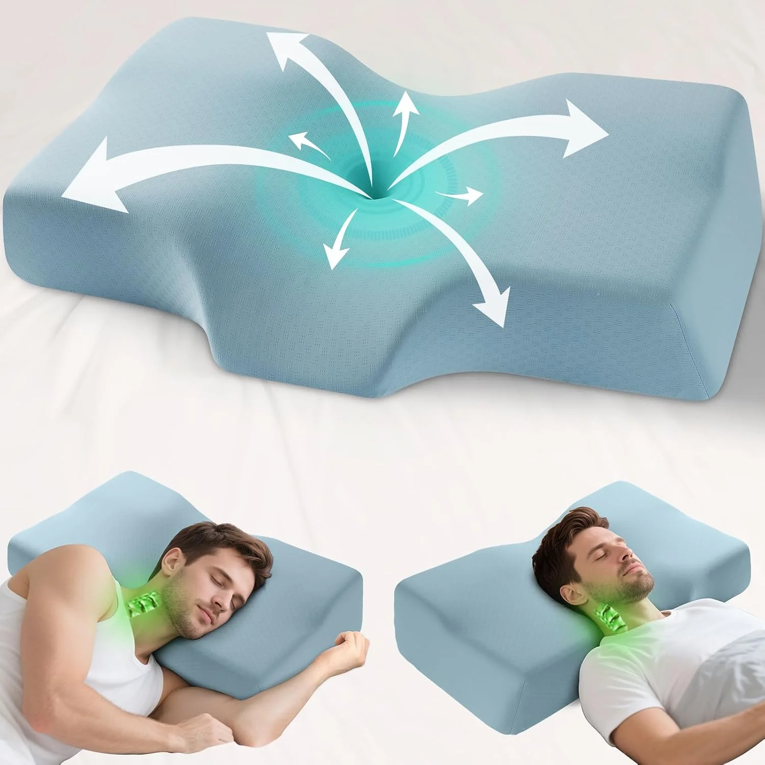 Mkicesky Orthopedic Memory Foam Pillow for Neck Pain, Cervical Neck Support Pillow for Side Back & Stomach Sleepers, Ergonomic Contour Bed Pillow with Cooling Washable Cover - Reading Pillow - Image 3