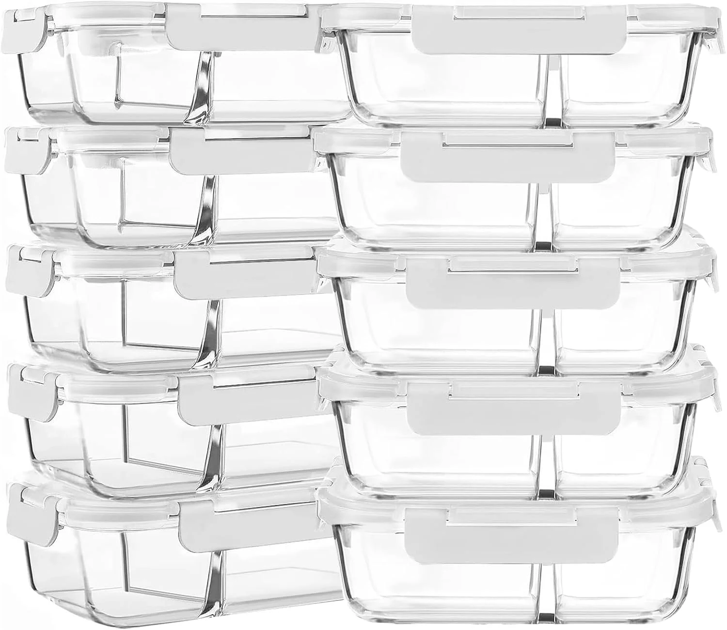 MCIRCO 10 Pack,30 oz, 2 Compartments Glass Meal Prep Containers with Lids - Image 2