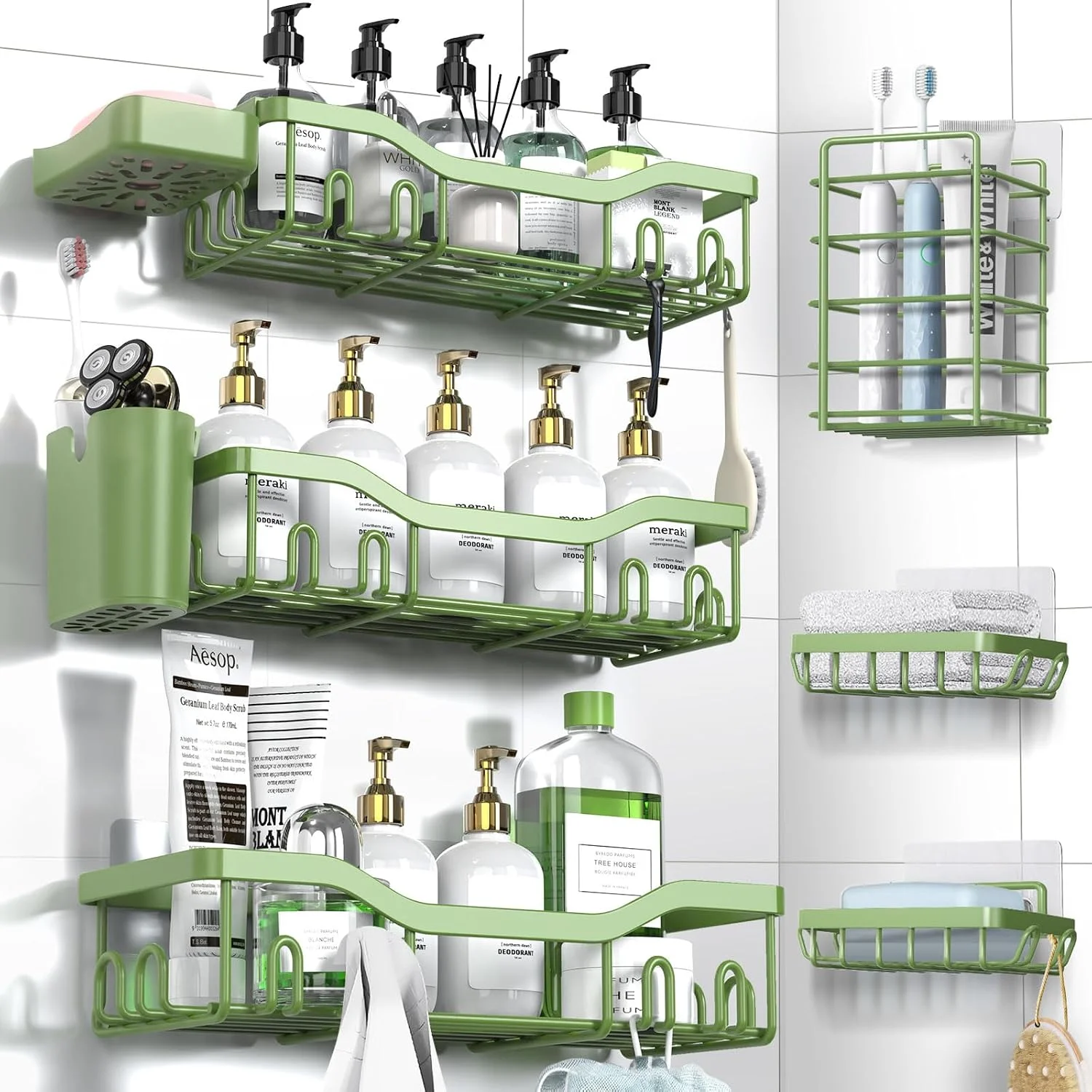 7-Pack Shower Caddy Adhesive, Stainless Steel Shower Organizer Shelf - Image 5
