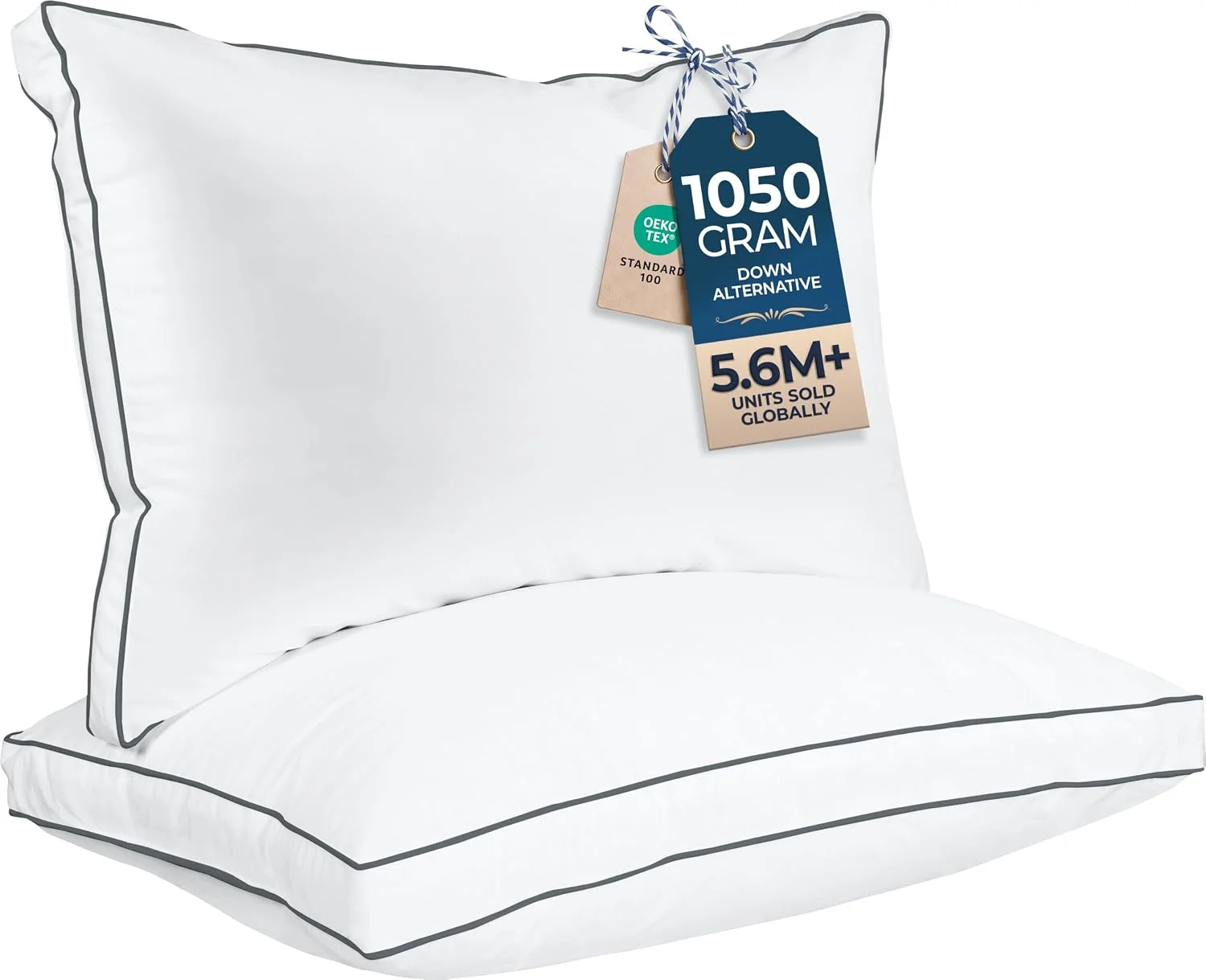 Utopia Bedding Gusset Bed Pillow, Hotel Pillows Queen Size Set of 2, Grey