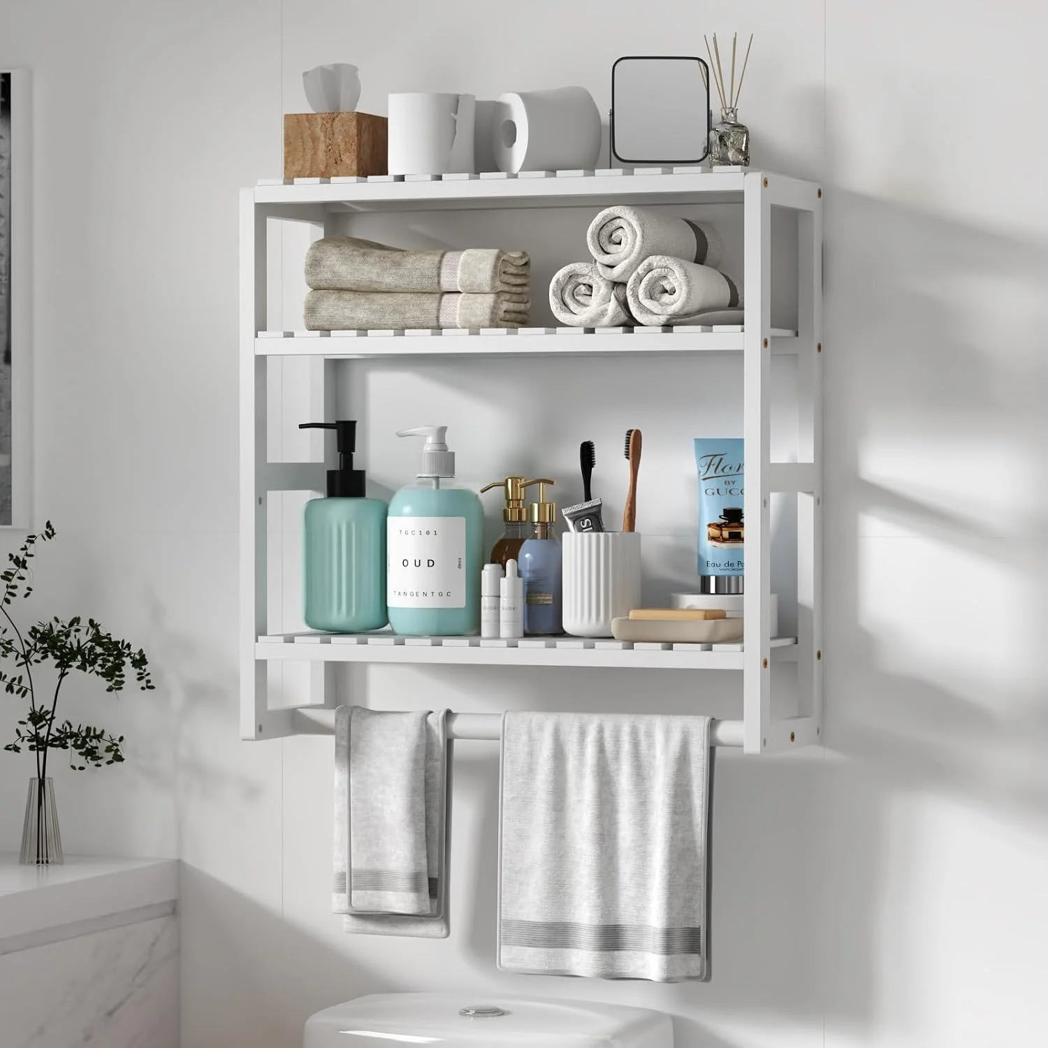 Over The Toilet Storage Bathroom Shelves Wall Mounted 3 Tier Black - Image 3