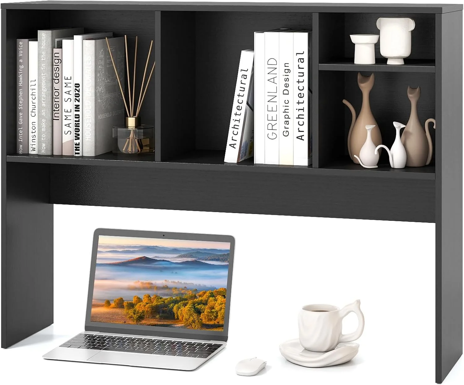Desktop Bookshelf, Countertop Storage Hutch with 5 Shelves for Computer Desk, 3-Tier Display Rack, Multipurpose Wood Storage Organizer for Dorm Office Home - Image 27