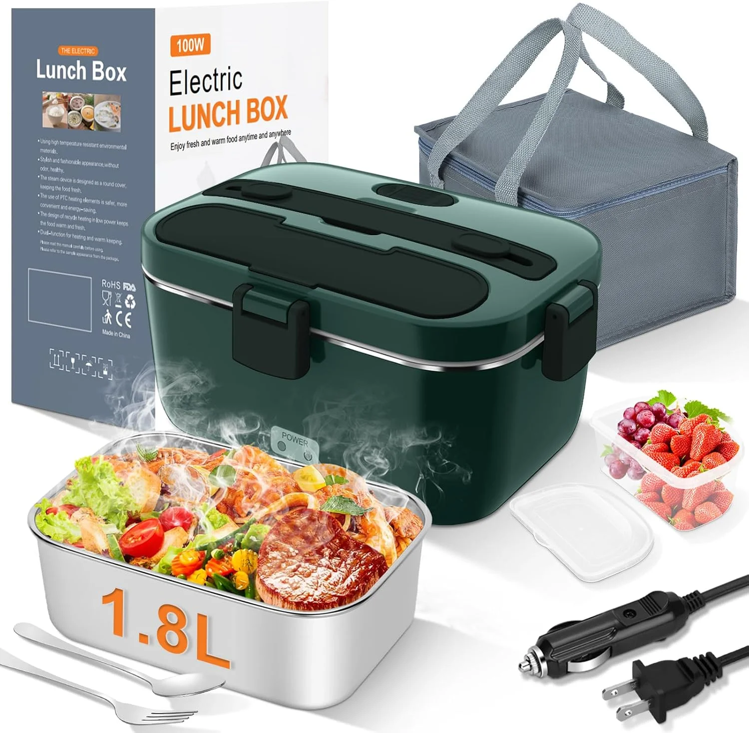 Electric Lunch Box Food Warmer, 1.8L Heated Lunch Box for Adults